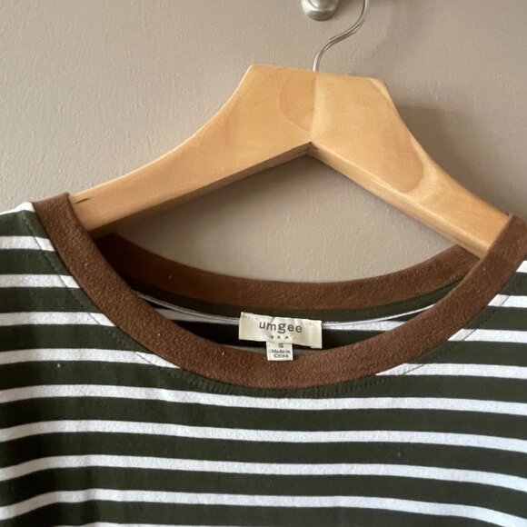 Women's S Umgee Striped Dress Black White Long Sleeve Elbow Patches - Picture 5 of 7